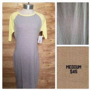 NWT LuLaRoe Julia Dress  gray and yellow